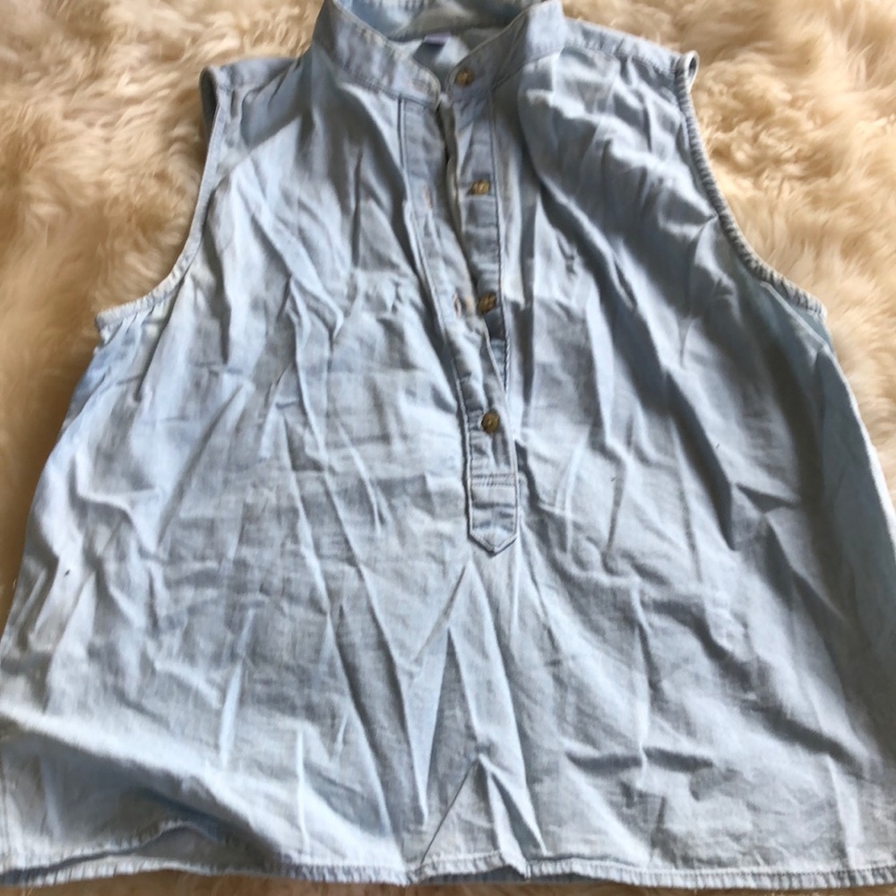 Light blue denim sleeveless button up